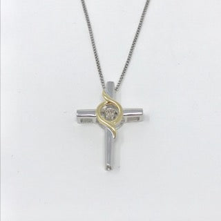 Sterling Silver &amp; 10K Yellow Gold 0.037cttw Canadian Diamond Pendant, 18&quot;