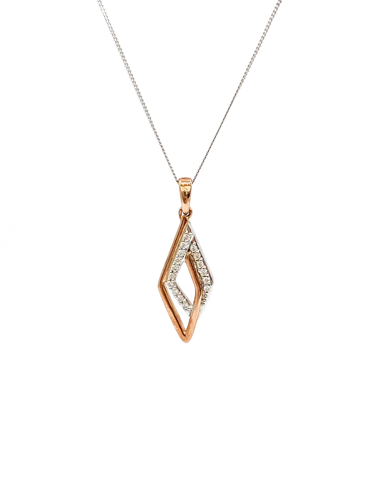 10K White and Rose Gold 0.08cttw Diamond Pendant, 18&quot;