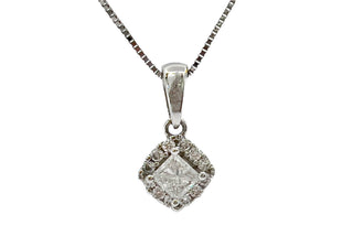 Colgante de diamante canadiense de talla princesa de 0,34 quilates en oro blanco de 14 quilates, 18"