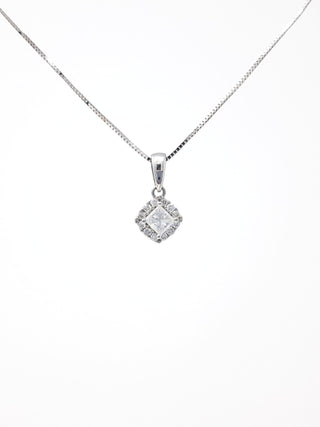 Colgante de diamante canadiense de talla princesa de 0,34 quilates en oro blanco de 14 quilates, 18"