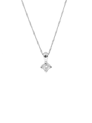 Colgante de diamante canadiense de talla princesa de 0,20 quilates en oro blanco de 14 quilates, 18"