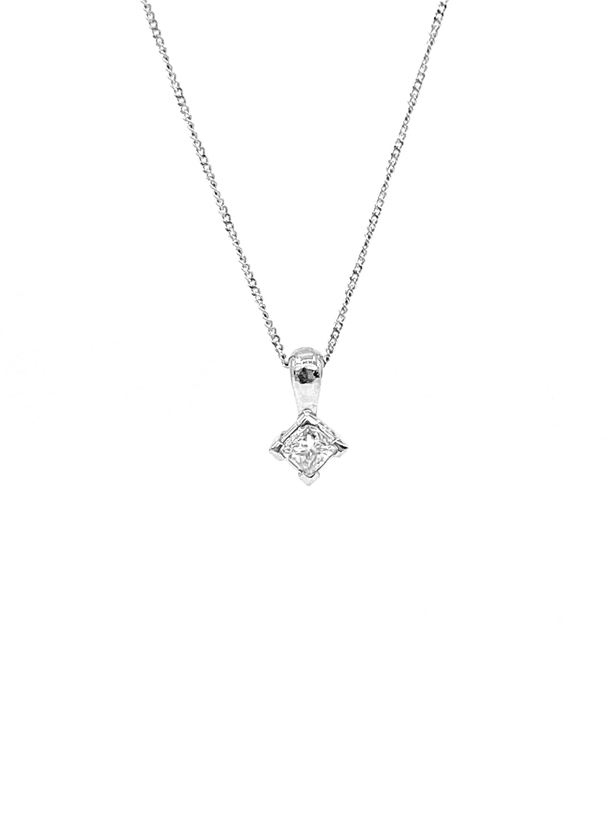 14K White Gold 0.20cttw Princess Cut Canadian Diamond Pendant, 18&quot;