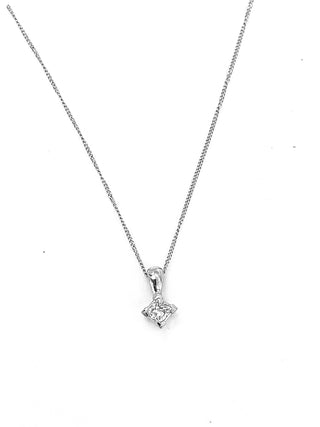 Colgante de diamante canadiense de talla princesa de 0,20 quilates en oro blanco de 14 quilates, 18"