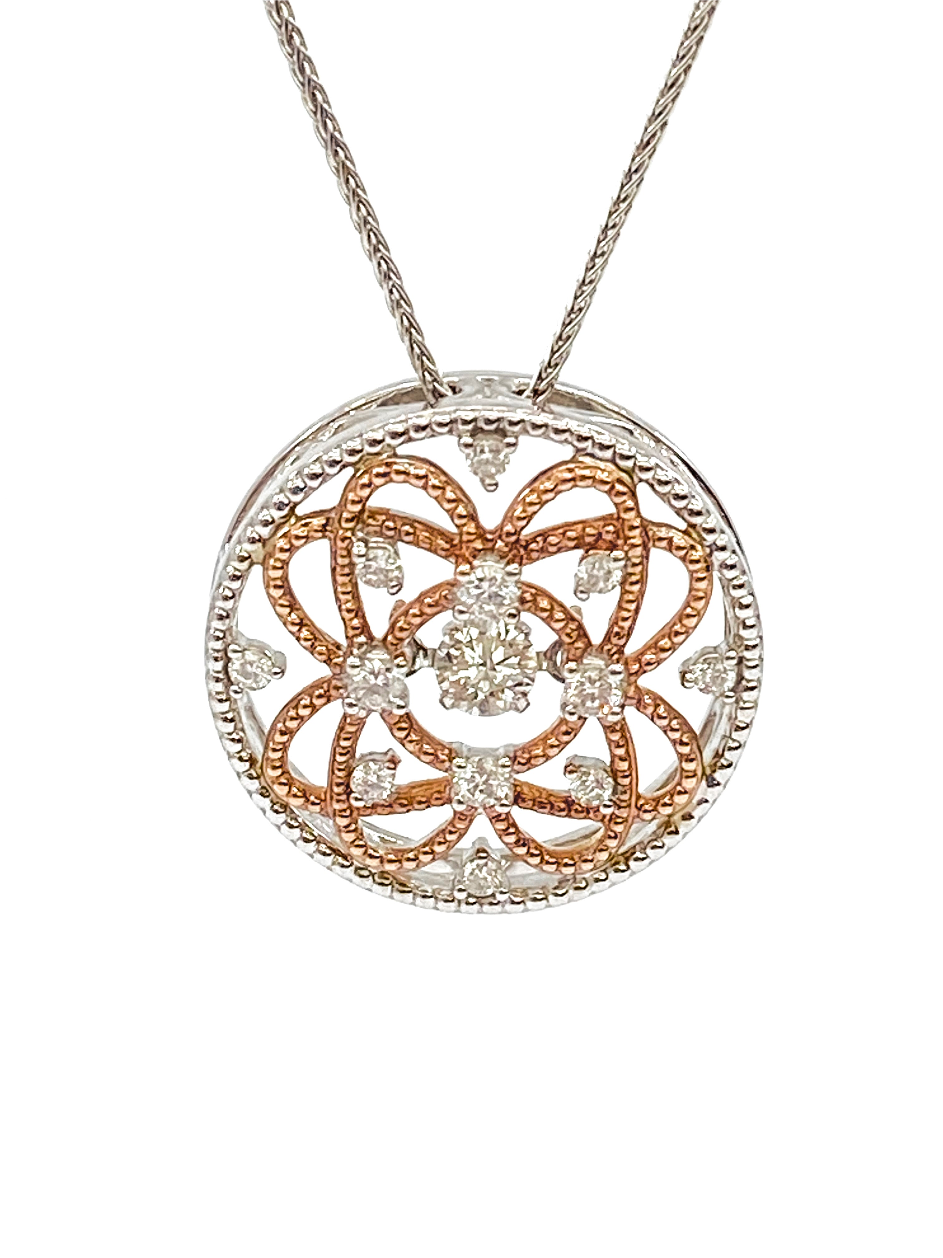 10K White & Rose Gold 0.35cttw Diamond Pendant, 18"