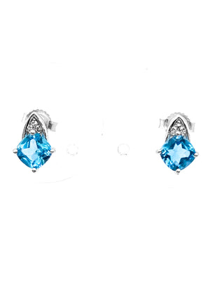 Pendientes de oro blanco de 10 quilates con topacio azul genuino de 1,50 quilates y diamantes de 0,023 quilates