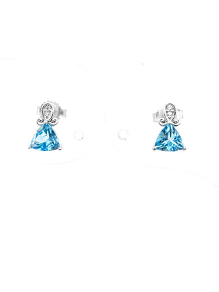 Pendientes de oro blanco de 10 quilates con topacio azul genuino de 1,20 quilates y diamantes de 0,017 quilates