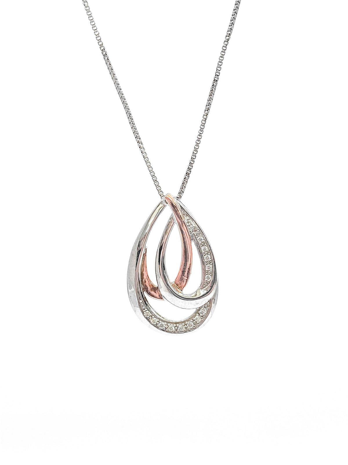 Silver and 10K Rose Gold 0.08cttw Diamond Pendant, 18&quot;