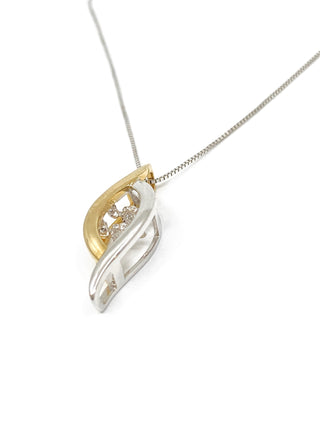 Colgante de oro blanco y amarillo de 10 quilates con diamantes de 0,02 quilates, 18"