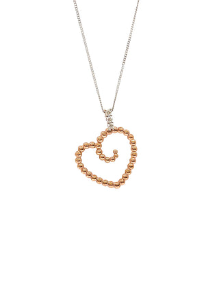 Colgante en forma de corazón con diamantes de 0,04 quilates en oro blanco y rosa de 10 quilates, 18"