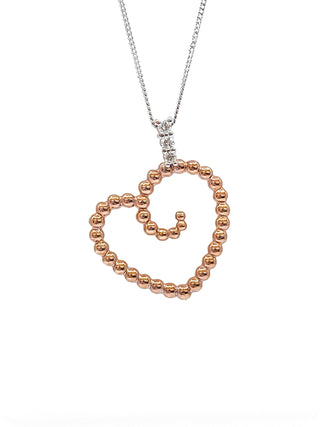 Colgante en forma de corazón con diamantes de 0,04 quilates en oro blanco y rosa de 10 quilates, 18"