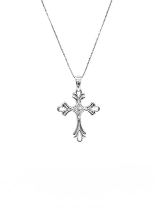 Colgante de cruz de diamantes de 0,06 quilates en oro blanco de 10 quilates, 18"