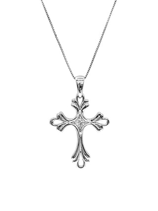 Colgante de cruz de diamantes de 0,06 quilates en oro blanco de 10 quilates, 18"