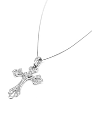 Colgante de cruz de diamantes de 0,06 quilates en oro blanco de 10 quilates, 18"