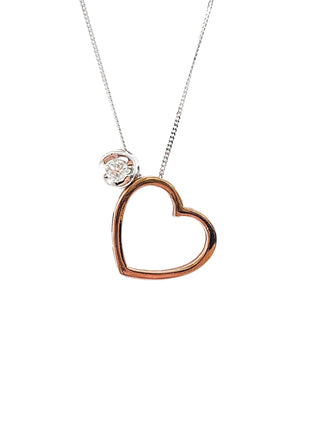 Colgante en forma de corazón con diamantes de 0,09 quilates en oro blanco y rosa de 10 quilates, 18"