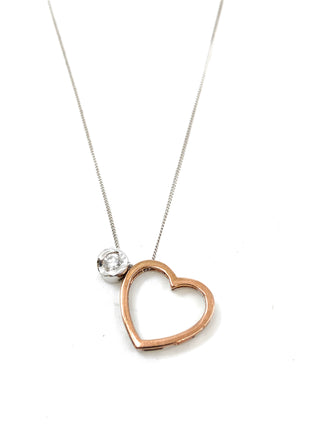 Colgante en forma de corazón con diamantes de 0,09 quilates en oro blanco y rosa de 10 quilates, 18"