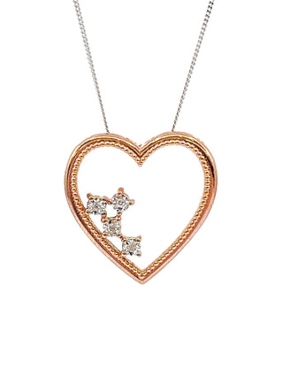 Colgante en forma de corazón con diamantes de 0,02 quilates en oro blanco y rosa de 10 quilates, 18"