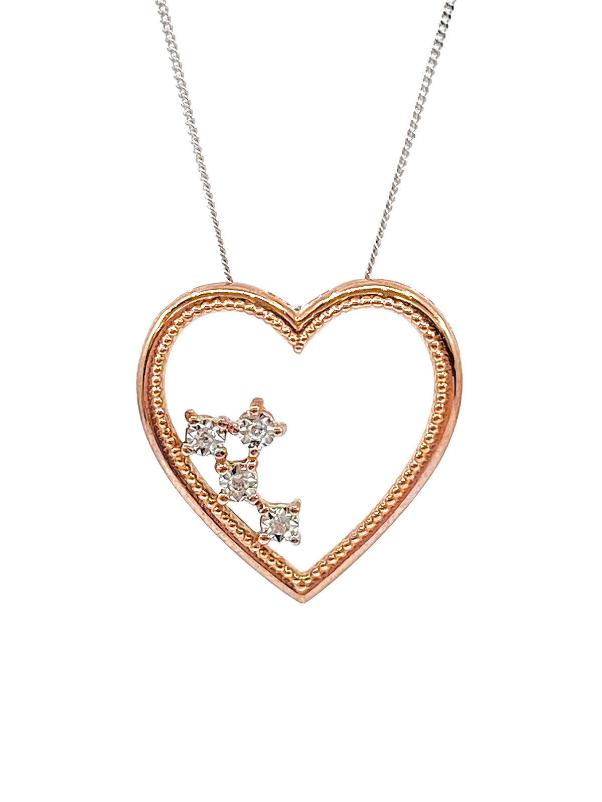 10K White &amp; Rose Gold 0.02cttw Diamond Heart Pendant, 18&quot;