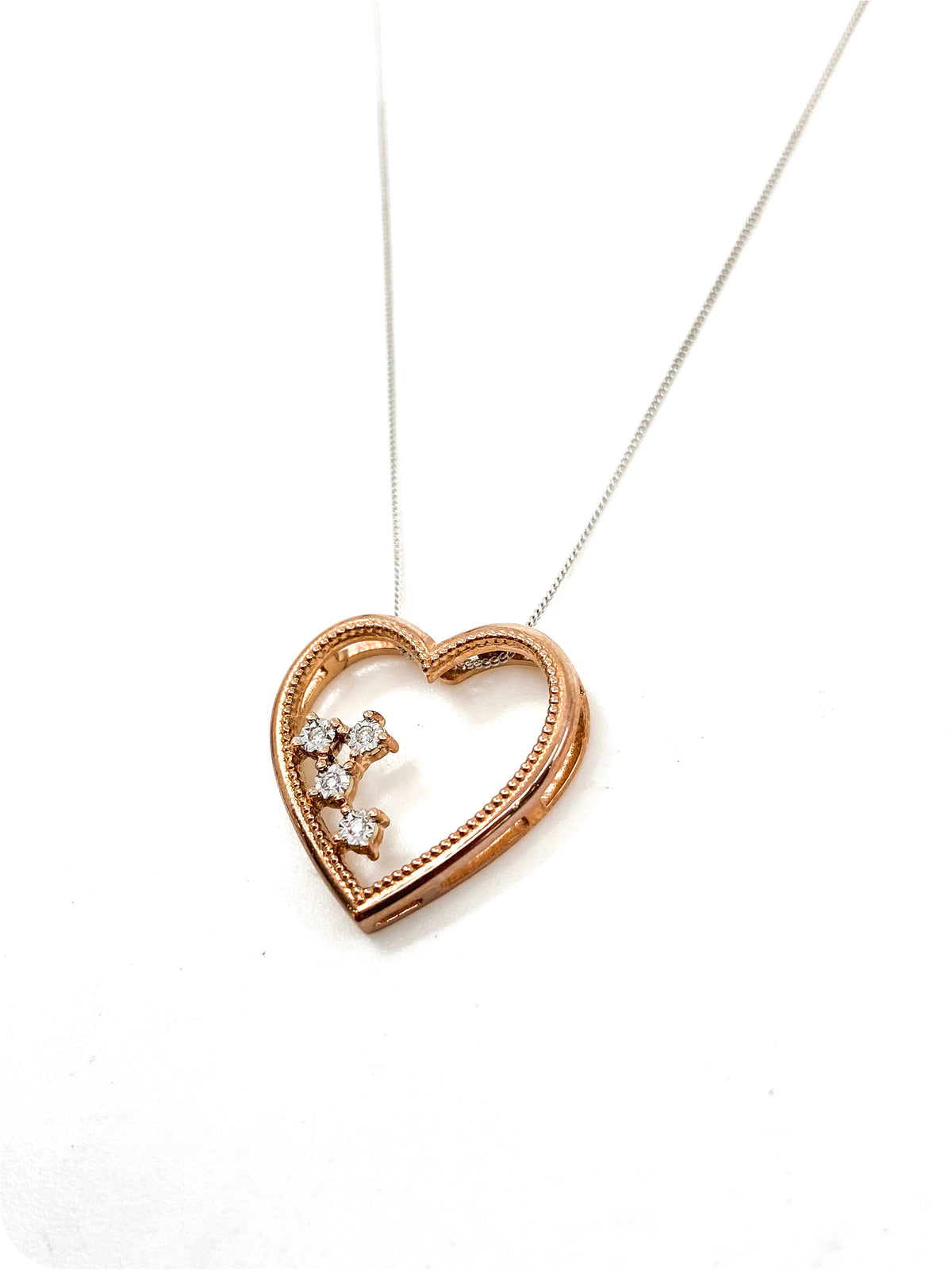 10K White &amp; Rose Gold 0.02cttw Diamond Heart Pendant, 18&quot;