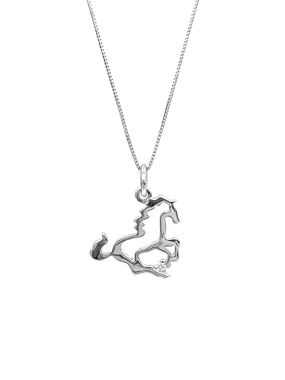 Colgante de caballo de diamante canadiense de plata de ley de 0,02 quilates, 18&quot;