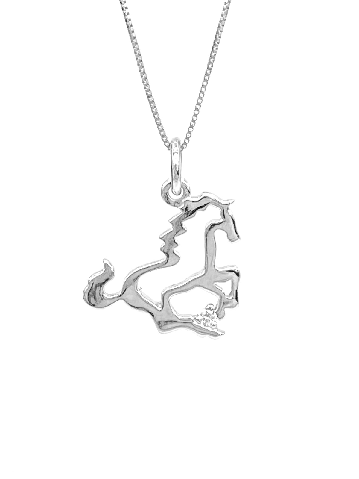 Sterling Silver 0.02cttw Canadian Diamond Horse Pendant, 18&quot;