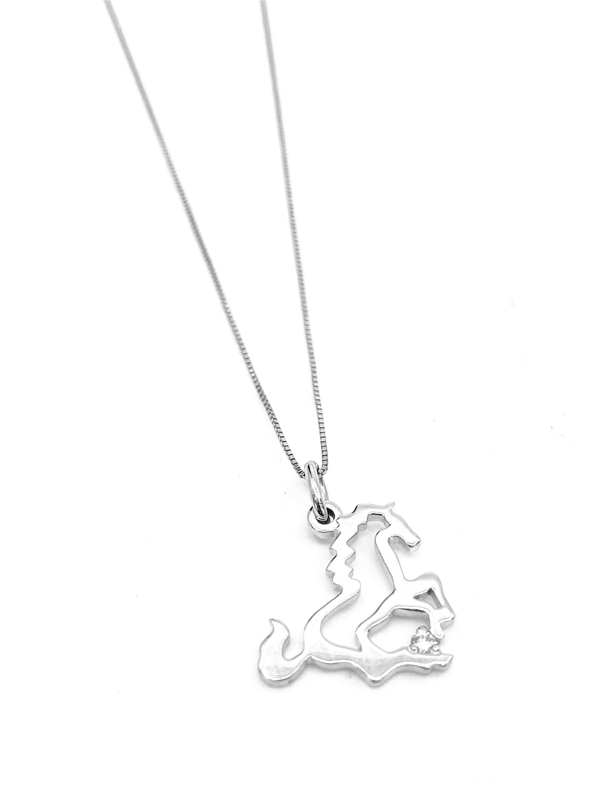 Sterling Silver 0.02cttw Canadian Diamond Horse Pendant, 18&quot;