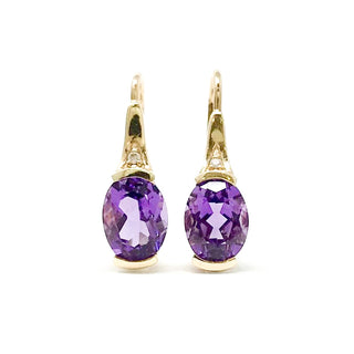 Pendientes colgantes / colgantes de oro amarillo de 10 quilates con amatista genuina de 2,40 quilates y diamantes de 0,02 quilates