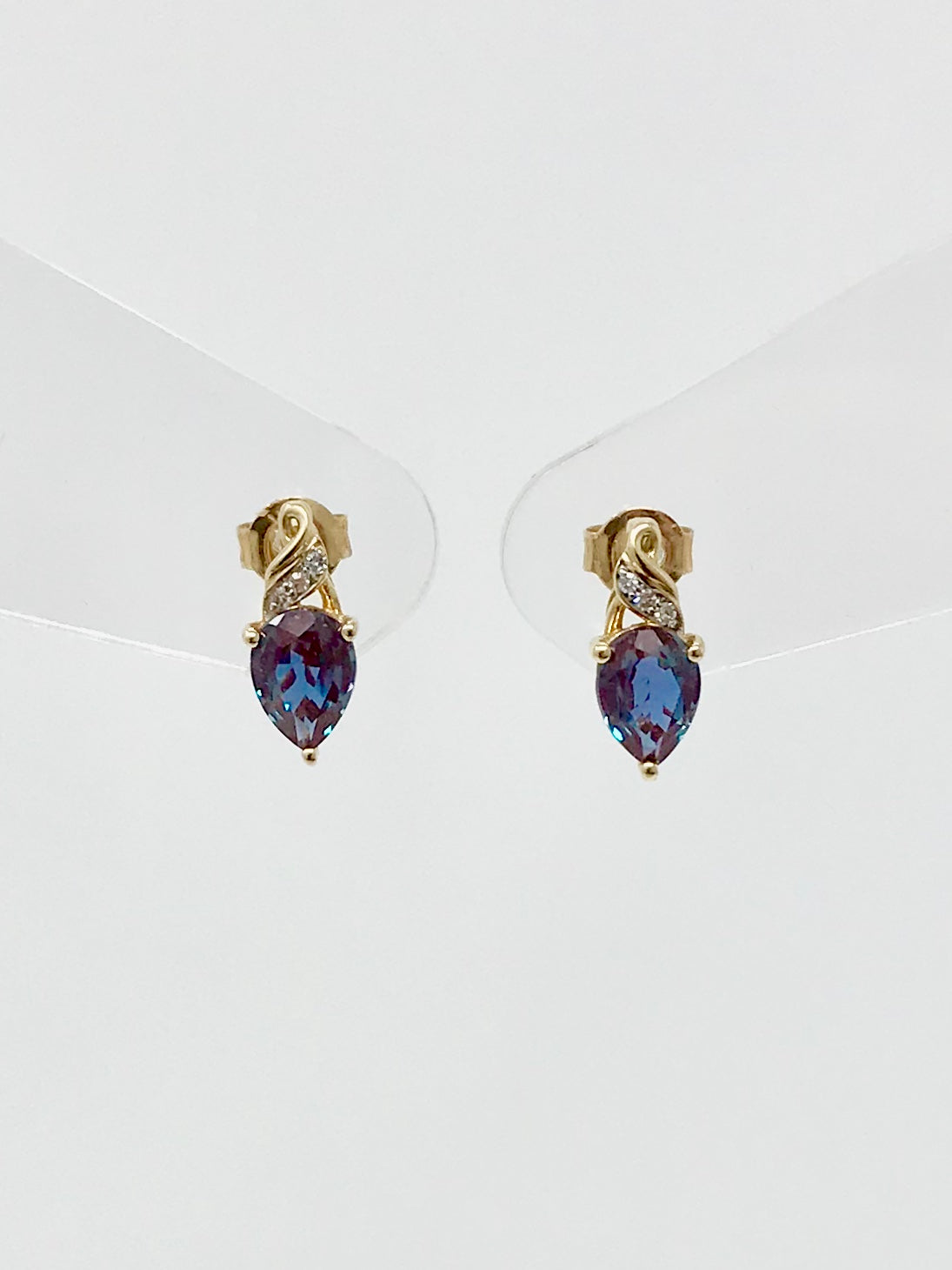 10K Yellow Gold 1.70cttw Created Alexandrite and 0.02cttw Diamond Earrings
