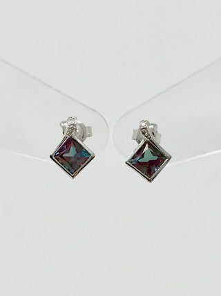 Created Alexandrite and Diamond Earrings