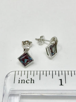Created Alexandrite and Diamond Earrings