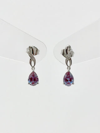Created Alexandrite and Diamond Earrings