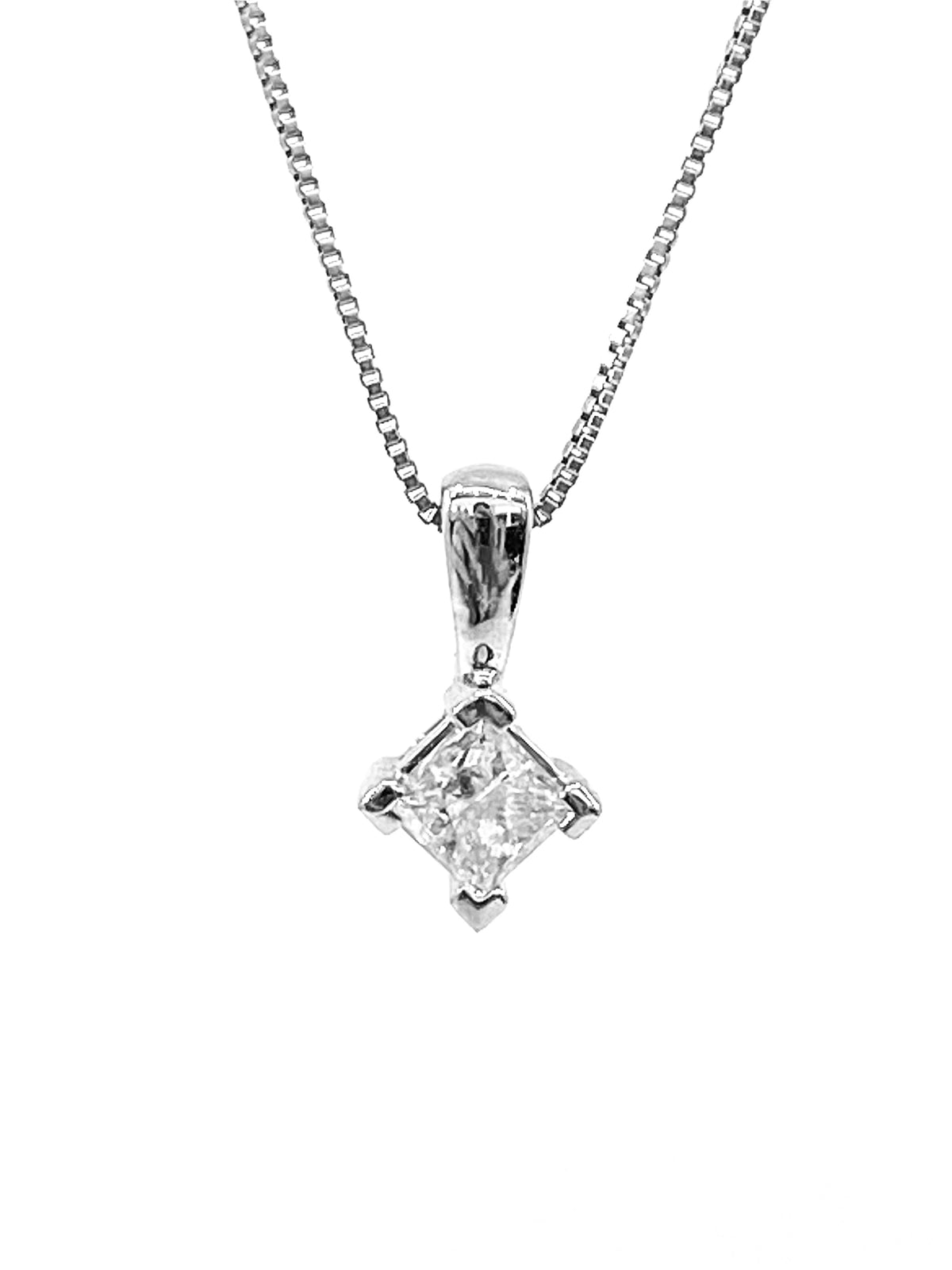 10K White Gold 0.123cttw Princess Cut Canadian Diamond Pendant, 18&quot;