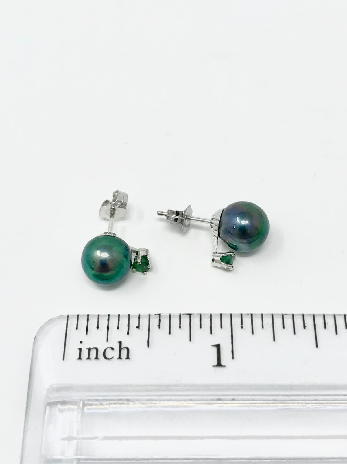 Cultured Black Pearl with Emerald Earrings