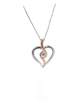 Collar con forma de corazón de diamantes canadienses de 0,12 quilates en oro rosa de 10 quilates y plata de ley, 18"