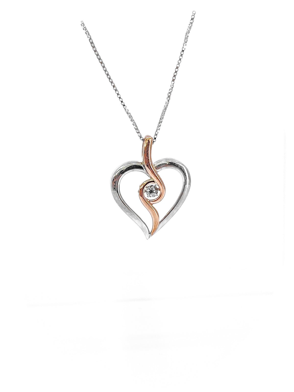 10K Rose Gold and Sterling Silver 0.12cttw Canadian Diamond Heart Necklace, 18&quot;