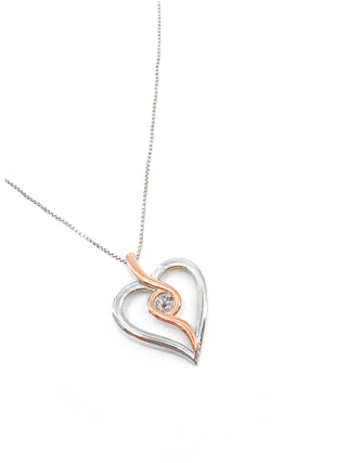 Collar con forma de corazón de diamantes canadienses de 0,12 quilates en oro rosa de 10 quilates y plata de ley, 18"