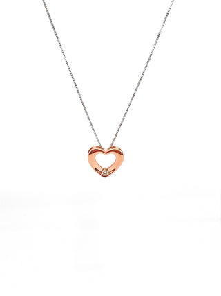 Colgante de corazón de diamante canadiense de 0,036 quilates en oro blanco y rosa de 10 quilates, 18"