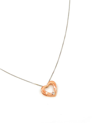 Colgante de corazón de diamante canadiense de 0,036 quilates en oro blanco y rosa de 10 quilates, 18"