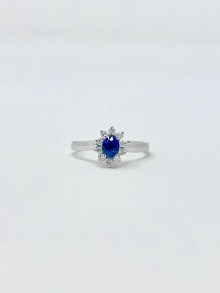 Anillo de oro blanco de 14 quilates con zafiro de 0,40 quilates y diamante de 0,16 quilates, talla 6