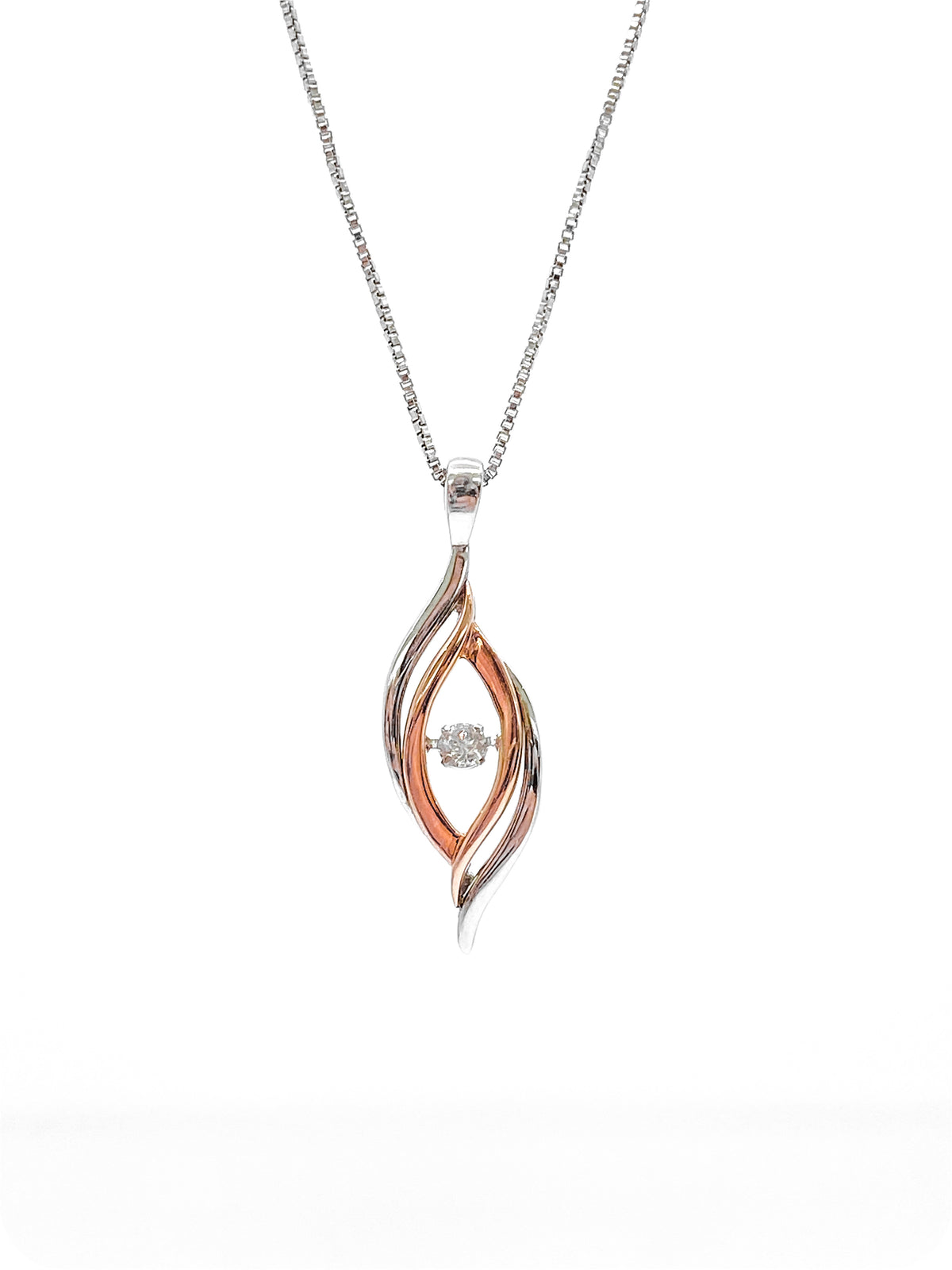 Sterling Silver and 10K Rose Gold 0.125cttw Diamond Pendant, 18&quot;