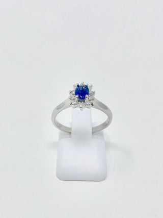 Anillo de oro blanco de 14 quilates con zafiro de 0,40 quilates y diamante de 0,16 quilates, talla 6