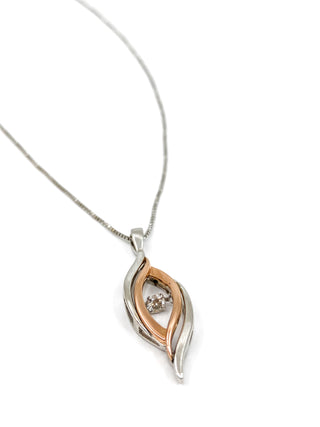 Colgante de plata de ley y oro rosa de 10 quilates con diamantes de 0,125 quilates, 18"