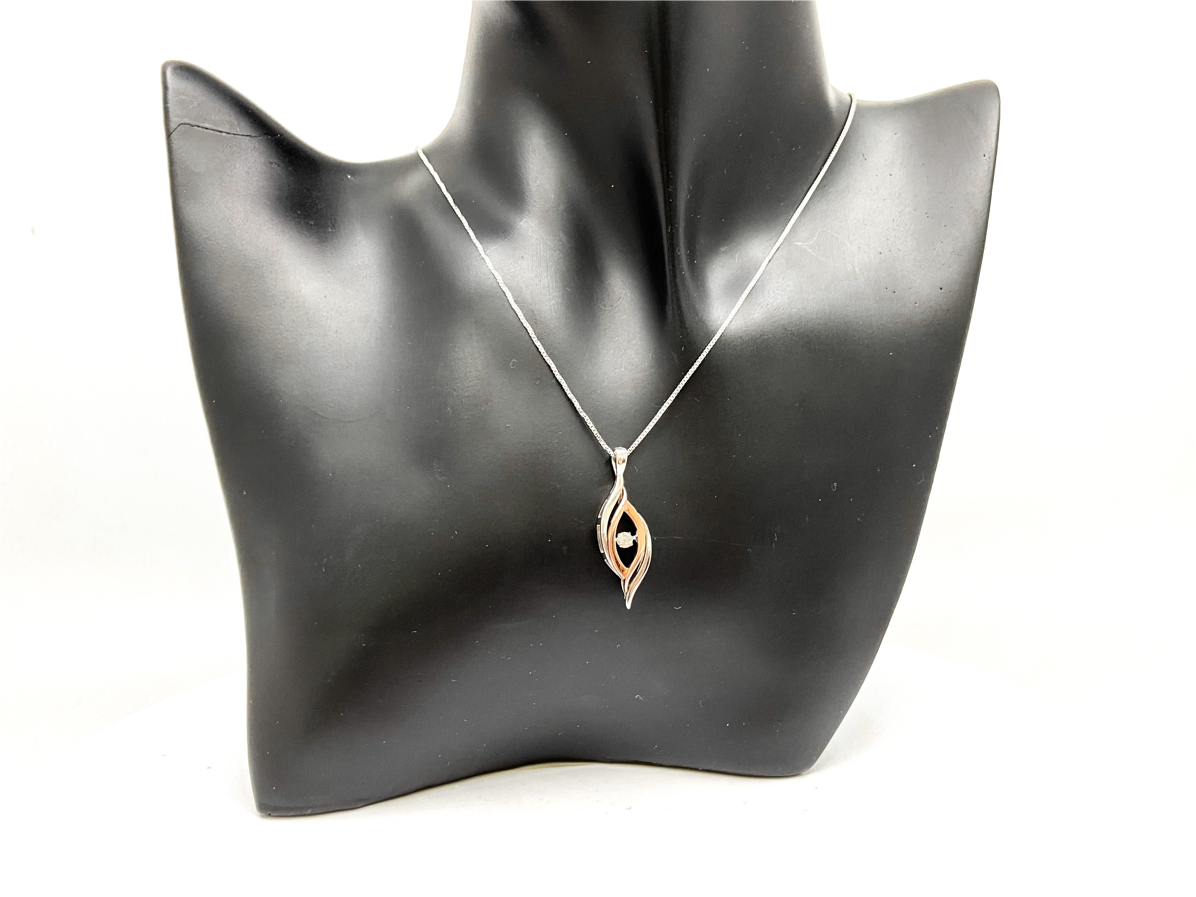 Sterling Silver and 10K Rose Gold 0.125cttw Diamond Pendant, 18"