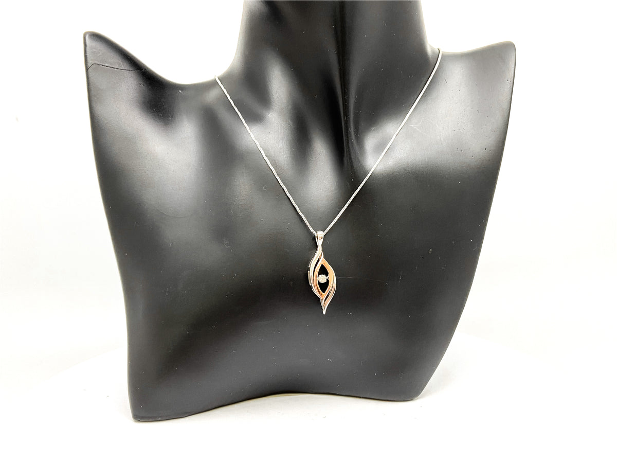 Sterling Silver and 10K Rose Gold 0.125cttw Diamond Pendant, 18&quot;