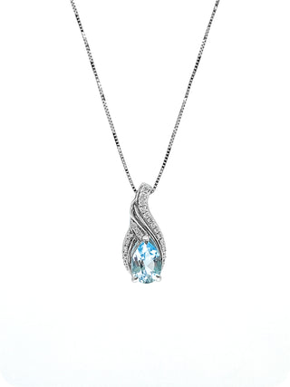 Colgante de oro blanco de 10 quilates, topacio azul de 1,40 quilates y diamante de 0,10 quilates, 18"