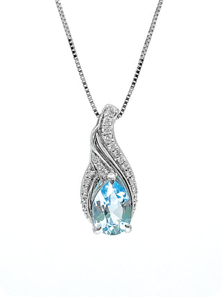 Colgante de oro blanco de 10 quilates, topacio azul de 1,40 quilates y diamante de 0,10 quilates, 18"