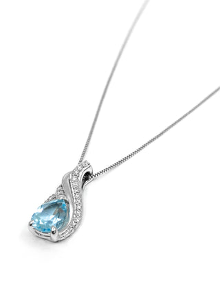 Colgante de oro blanco de 10 quilates, topacio azul de 1,40 quilates y diamante de 0,10 quilates, 18"