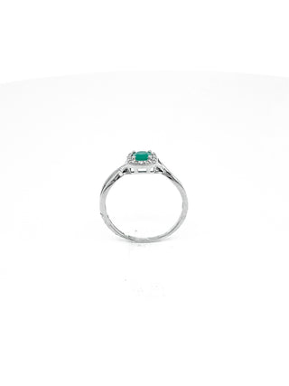10K White Gold 0.30cttw Genuine Emerald and 0.07cttw Diamond Ring, size 6.5