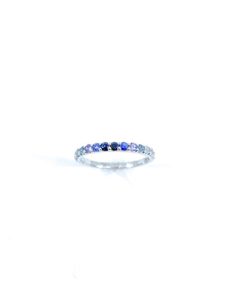 10K White Gold Genuine 2mm White Zircon, Aquamarine, Blue Zircon, Blue Topaz, Tanzanite, Ceylon Sapphire and Sapphire Gemstone Ring, size 6.5