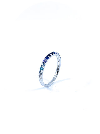 10K White Gold Genuine 2mm White Zircon, Aquamarine, Blue Zircon, Blue Topaz, Tanzanite, Ceylon Sapphire and Sapphire Gemstone Ring, size 6.5