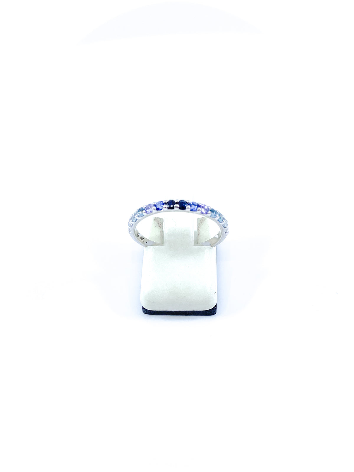 Anillo de oro blanco de 10 quilates con circonita blanca auténtica de 2 mm, aguamarina, circonita azul, topacio azul, tanzanita, zafiro de Ceilán y piedras preciosas de zafiro, tamaño 6,5